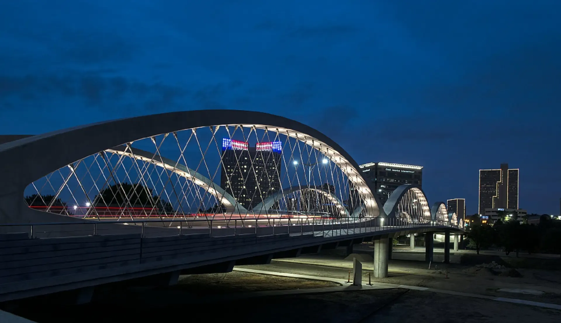Bridge with lights during night time